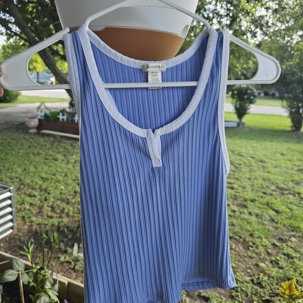 Bozzolo Blue Ribbed Colorblock Tank Top